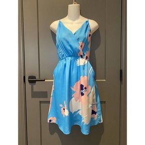 Yumi Kim Floral Blue‎ Spaghetti Strap Dress ~M